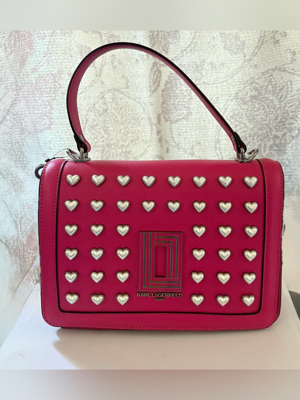 NWT Karl Lagerfeld Paris Simone Crossbody Bag – Fuchsia Pink Heart Studs
